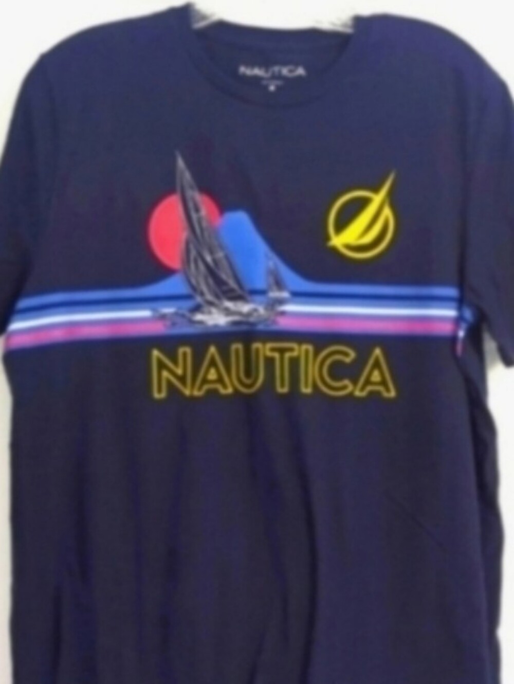Nautica Navy Blue Crewneck Tee with Sailboat Graphic Logo, Mens Medium